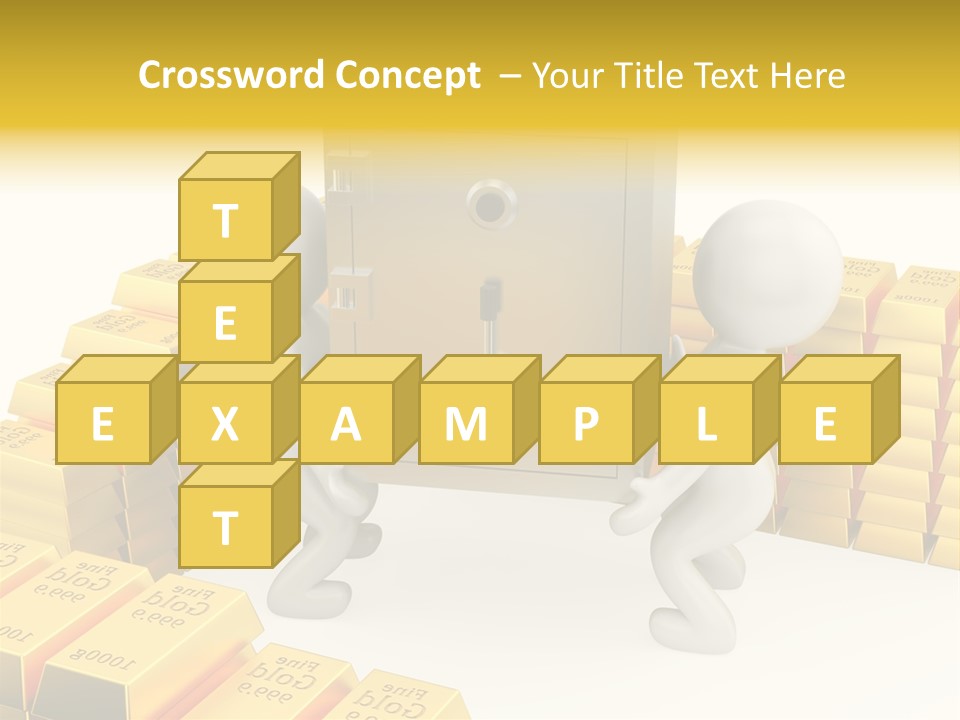 Two People Pushing A Safe In Front Of Stacks Of Gold Bars PowerPoint Template