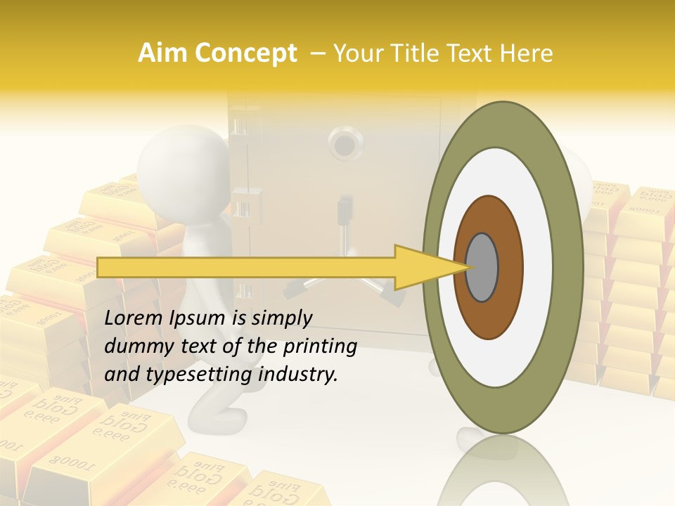 Two People Pushing A Safe In Front Of Stacks Of Gold Bars PowerPoint Template