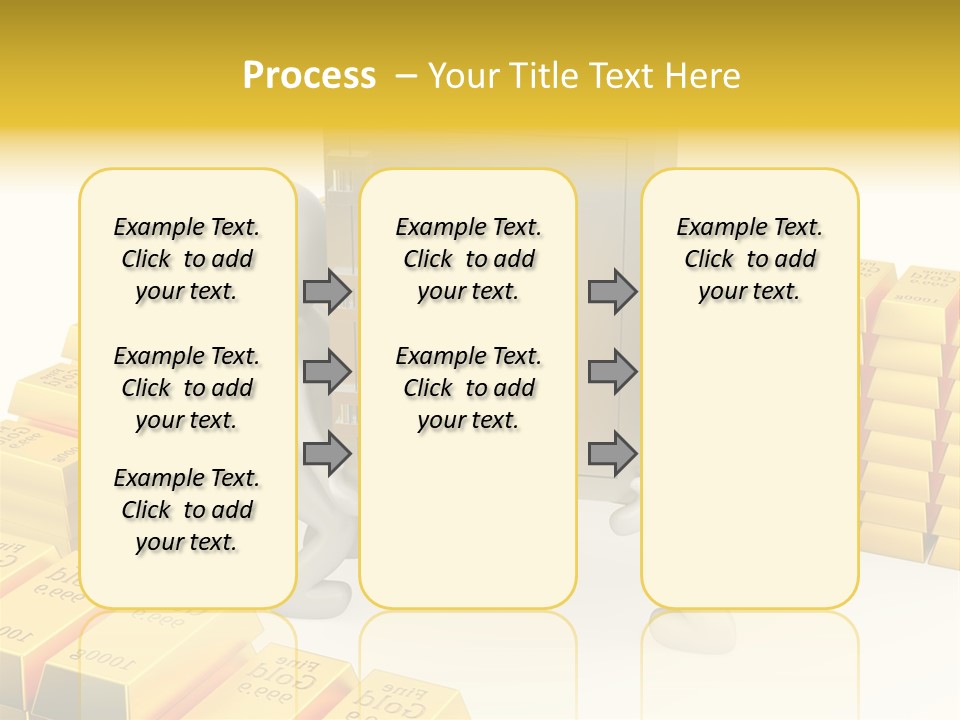 Two People Pushing A Safe In Front Of Stacks Of Gold Bars PowerPoint Template