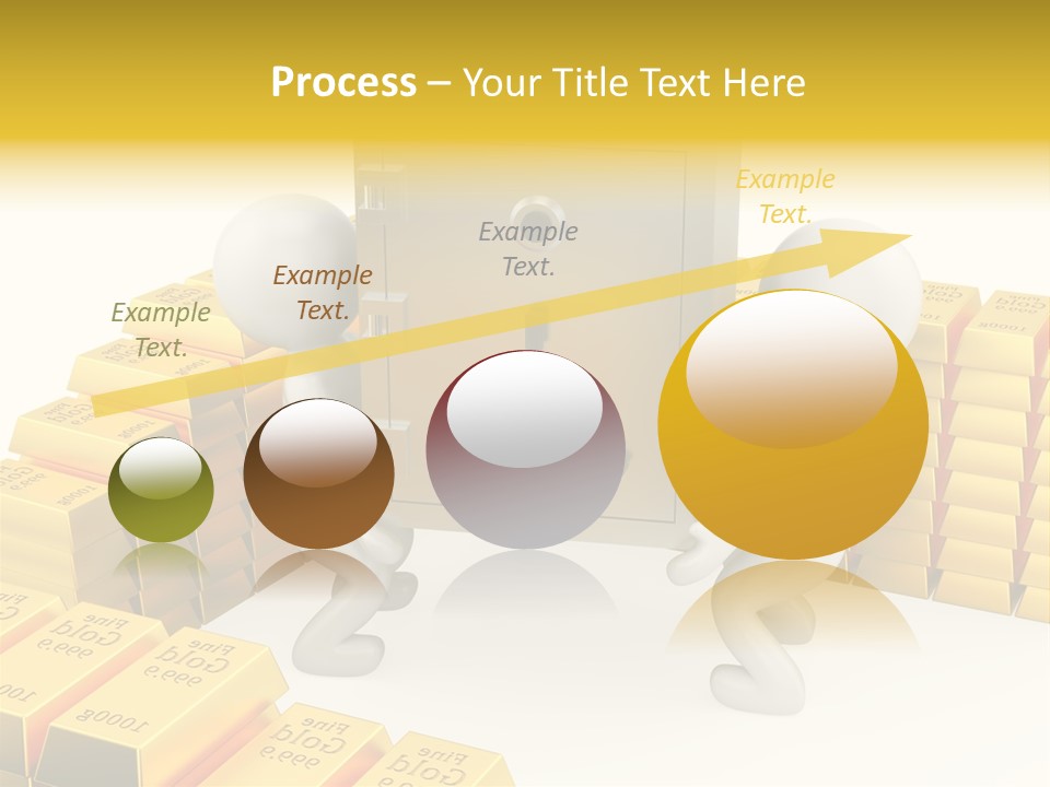 Two People Pushing A Safe In Front Of Stacks Of Gold Bars PowerPoint Template