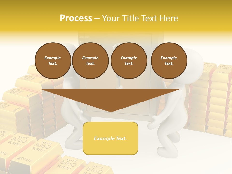 Two People Pushing A Safe In Front Of Stacks Of Gold Bars PowerPoint Template
