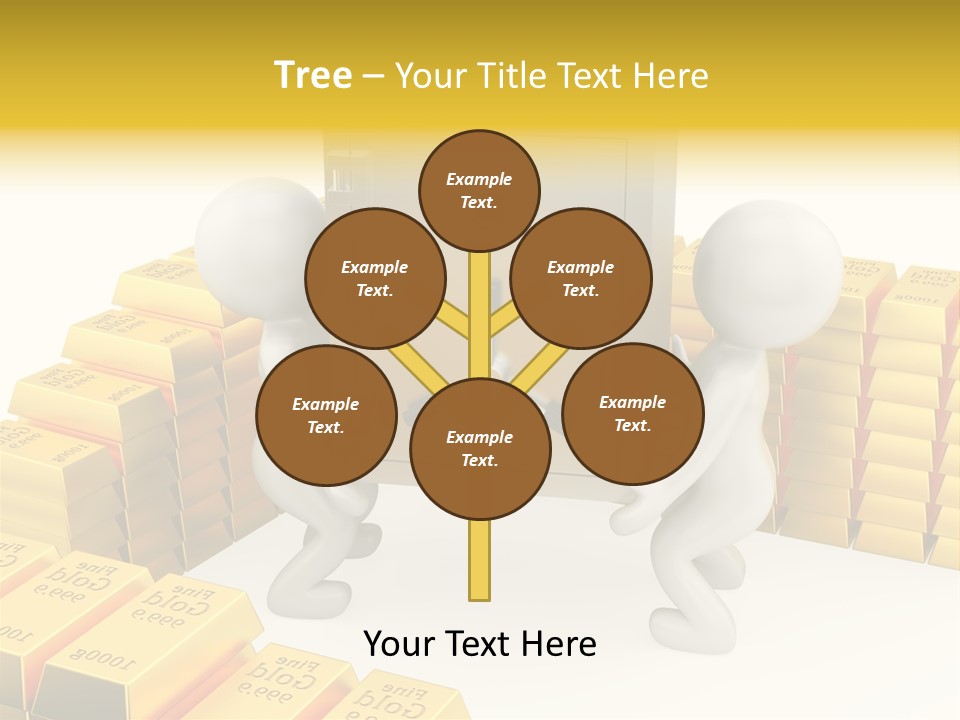 Two People Pushing A Safe In Front Of Stacks Of Gold Bars PowerPoint Template