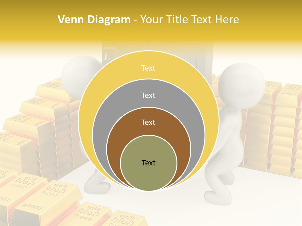 Two People Pushing A Safe In Front Of Stacks Of Gold Bars PowerPoint Template