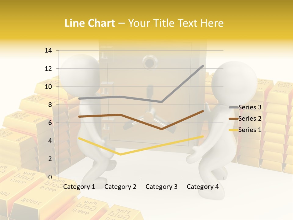 Two People Pushing A Safe In Front Of Stacks Of Gold Bars PowerPoint Template