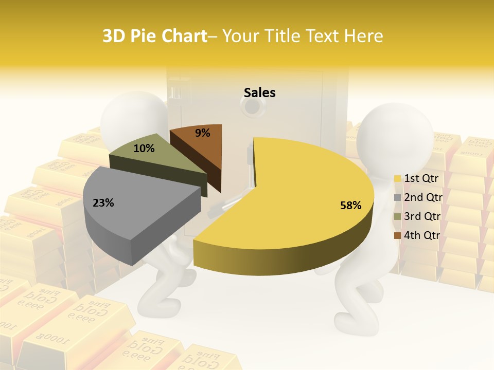 Two People Pushing A Safe In Front Of Stacks Of Gold Bars PowerPoint Template