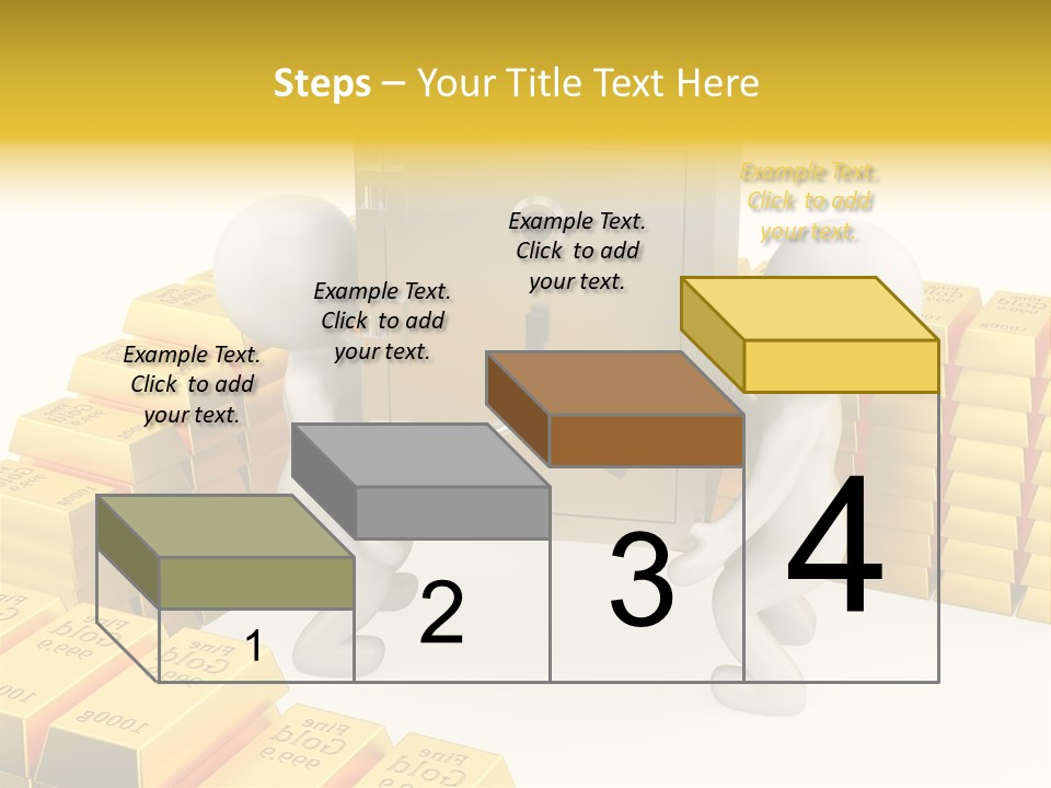 Two People Pushing A Safe In Front Of Stacks Of Gold Bars PowerPoint Template
