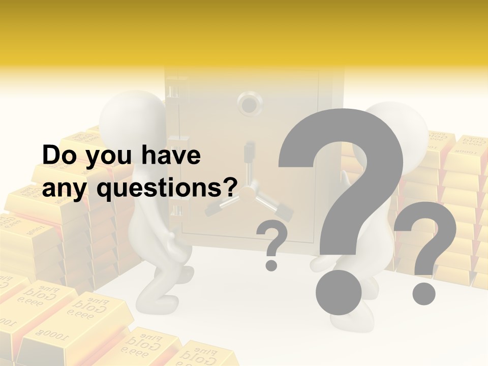 Two People Pushing A Safe In Front Of Stacks Of Gold Bars PowerPoint Template