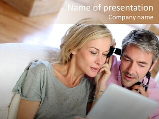 Attractive Electronic Tablet Middleaged PowerPoint Template