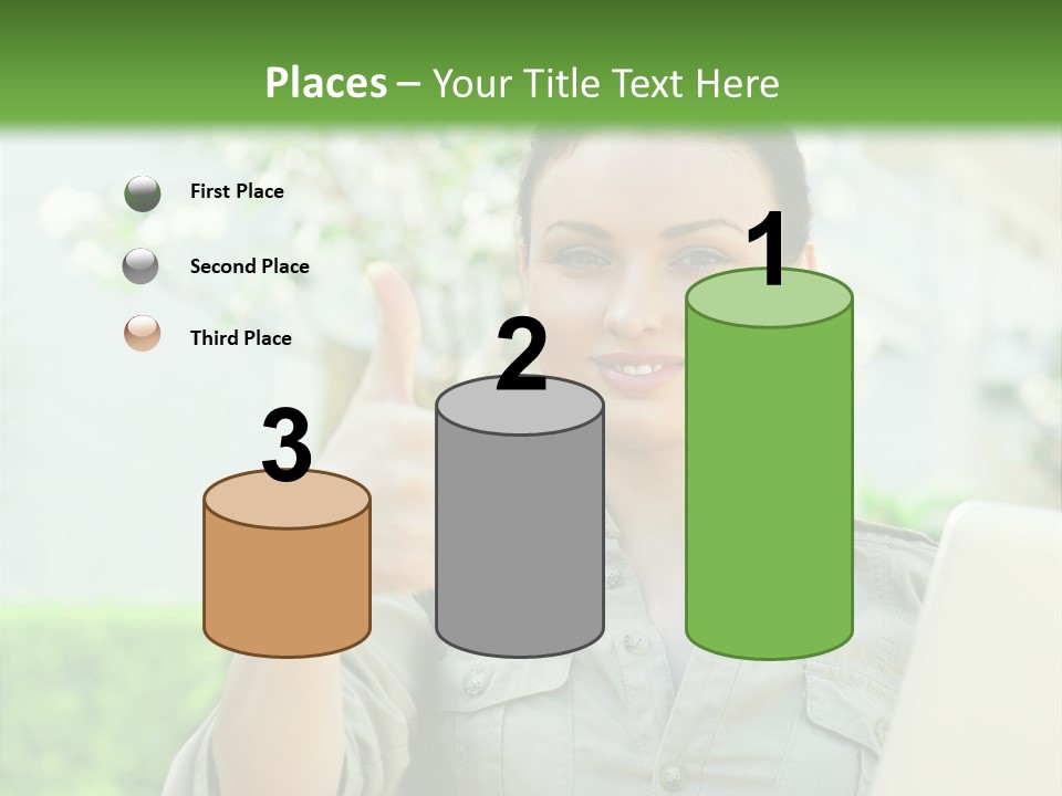 A Woman Giving A Thumbs Up While Holding A Laptop PowerPoint Template