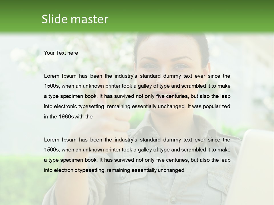 A Woman Giving A Thumbs Up While Holding A Laptop PowerPoint Template