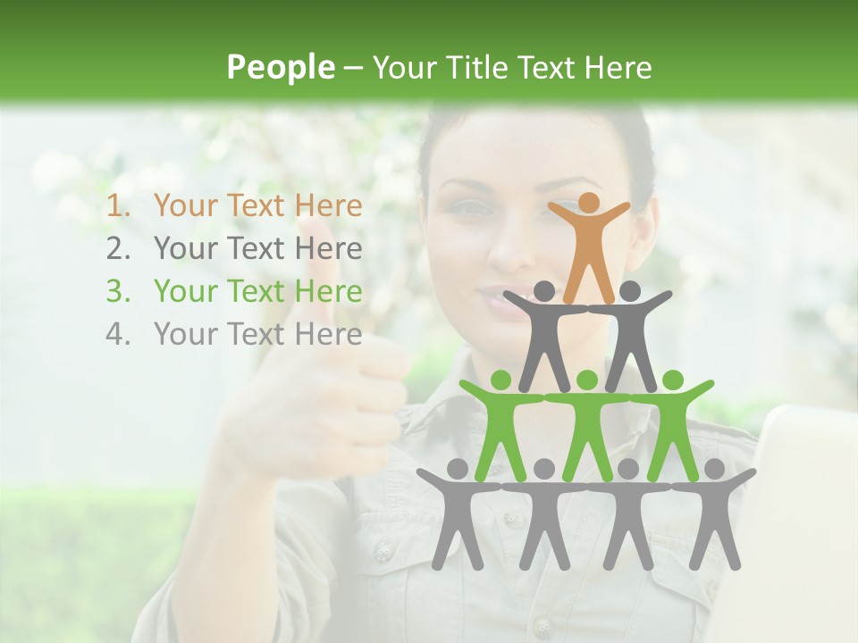 A Woman Giving A Thumbs Up While Holding A Laptop PowerPoint Template