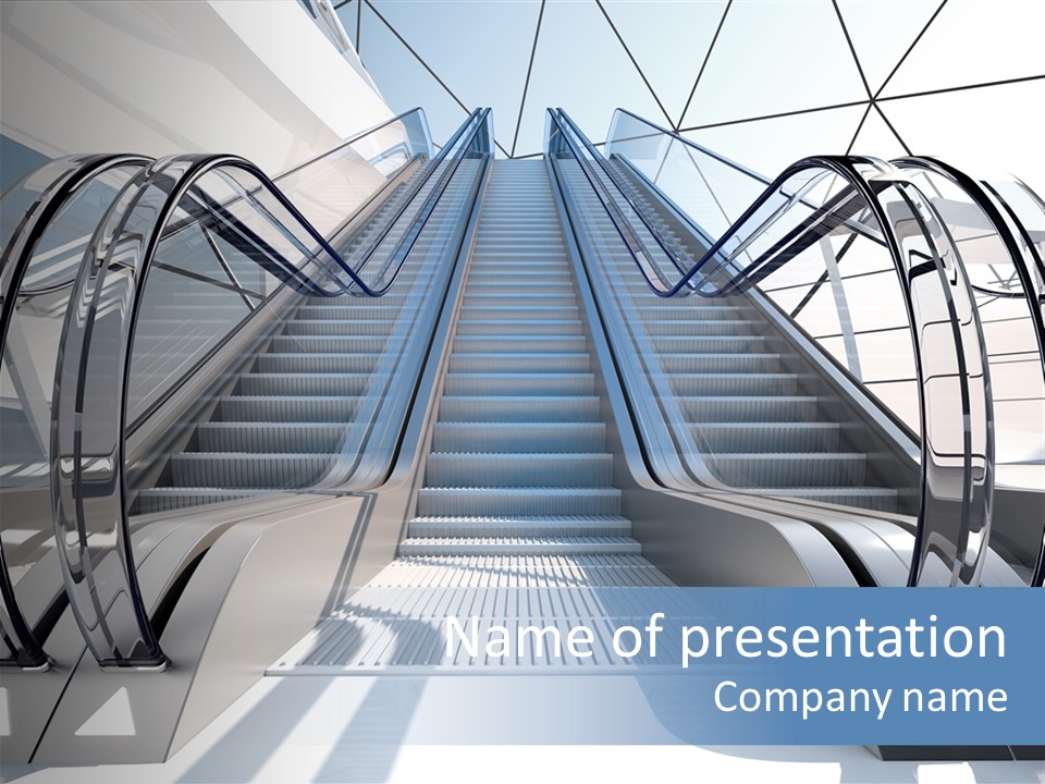 An Escalator Is Shown With A Blue Sky In The Background PowerPoint Template