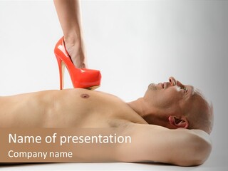 A Man With A Red High Heel Shoe On Top Of His Body PowerPoint Template