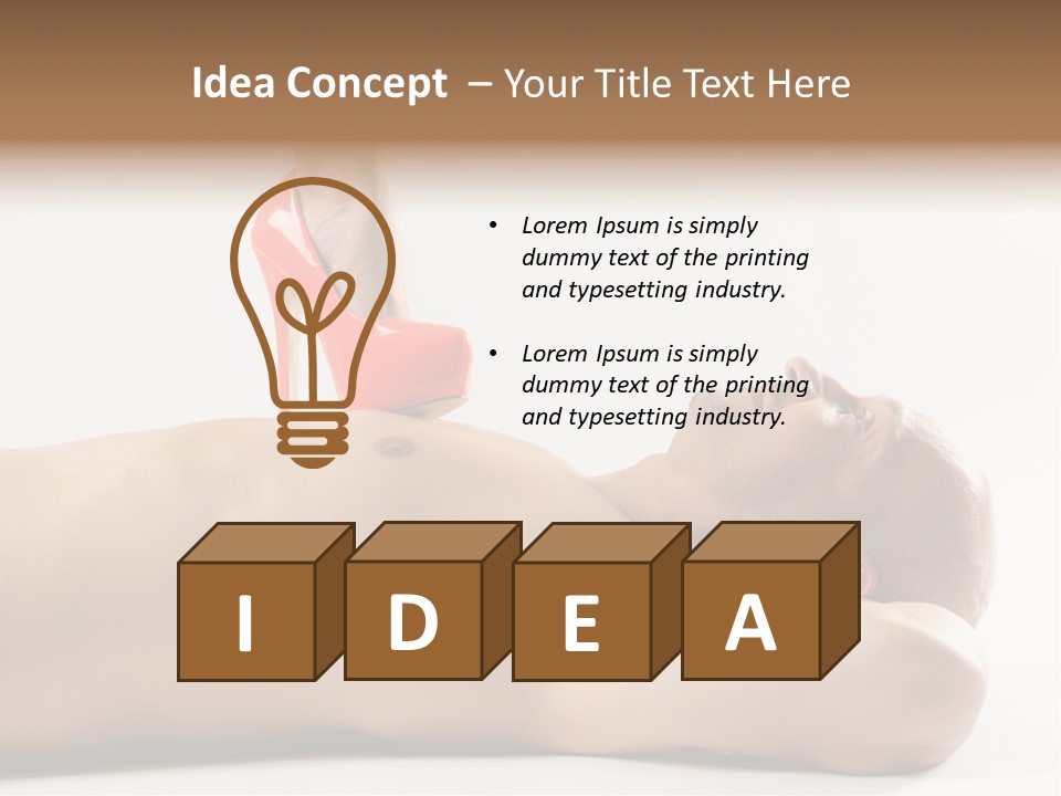 A Man With A Red High Heel Shoe On Top Of His Body PowerPoint Template