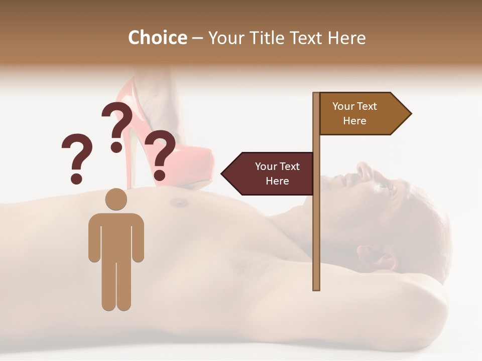 A Man With A Red High Heel Shoe On Top Of His Body PowerPoint Template