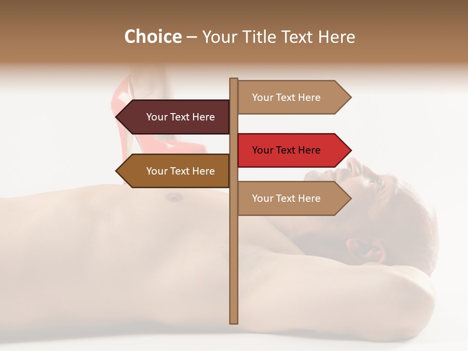 A Man With A Red High Heel Shoe On Top Of His Body PowerPoint Template
