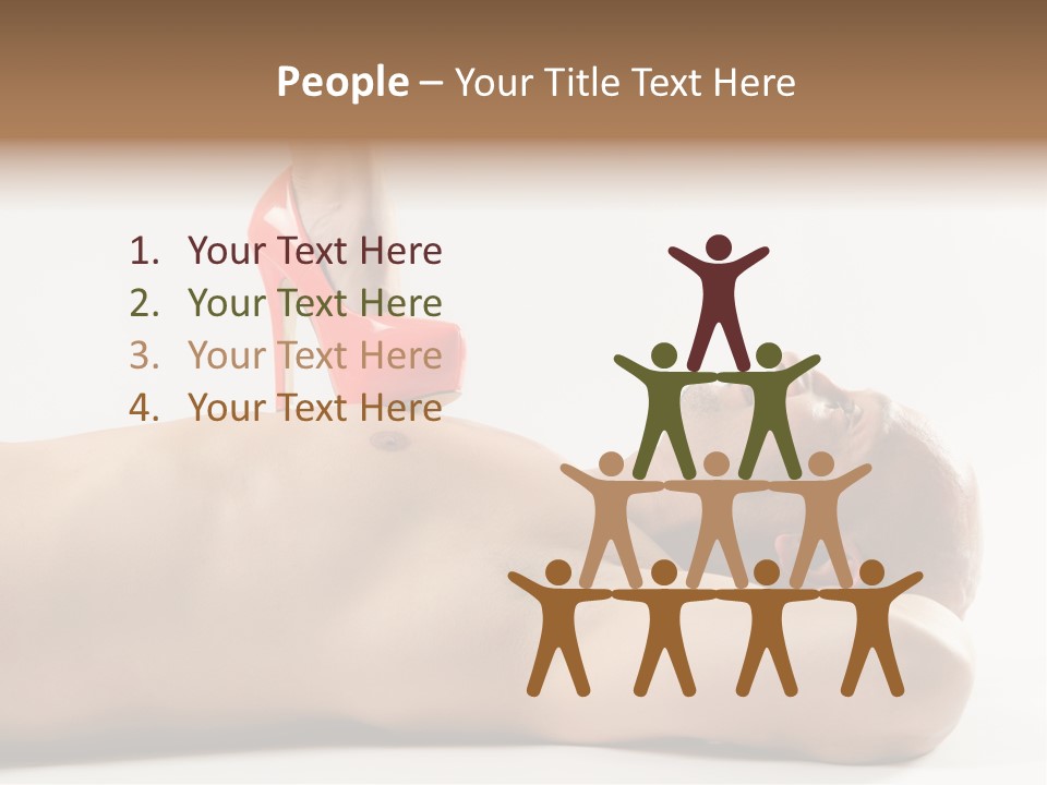 A Man With A Red High Heel Shoe On Top Of His Body PowerPoint Template