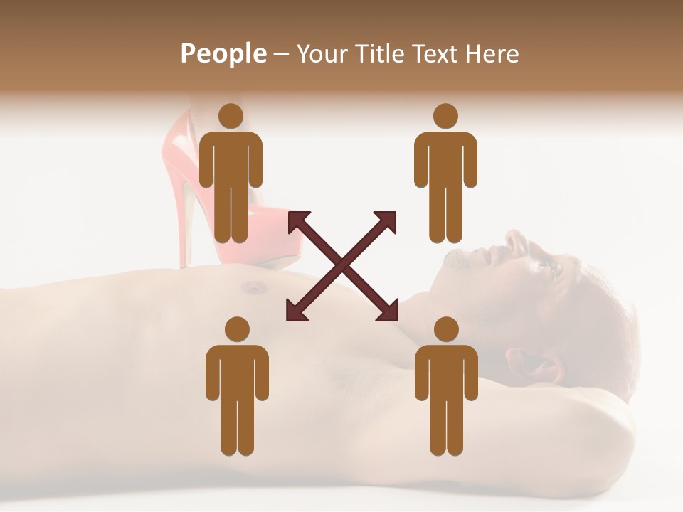 A Man With A Red High Heel Shoe On Top Of His Body PowerPoint Template