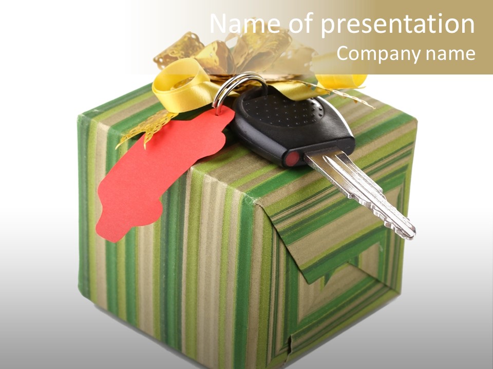 A Present Box With A Car Key On It PowerPoint Template