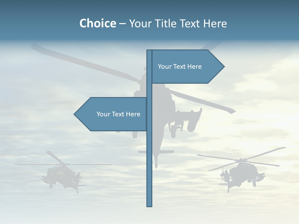 A Group Of Military Helicopters Flying Through A Cloudy Sky PowerPoint Template