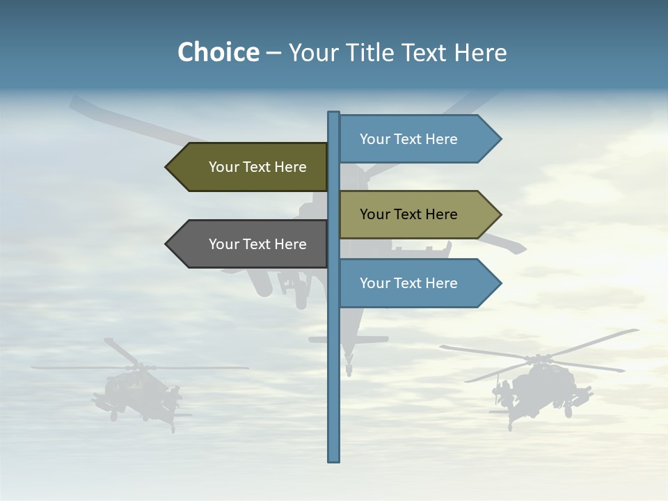 A Group Of Military Helicopters Flying Through A Cloudy Sky PowerPoint Template