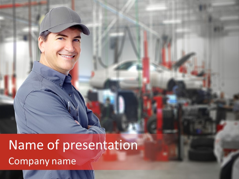 Inspection Vehicle Men PowerPoint Template