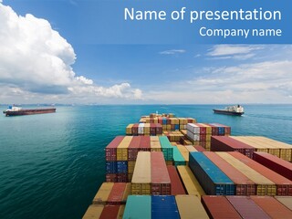 A Large Cargo Ship In The Middle Of The Ocean PowerPoint Template