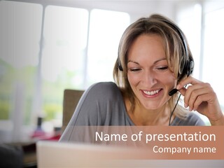 Laptop Closeup Headset PowerPoint Template