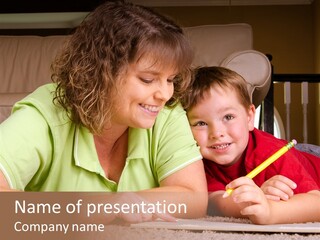 A Woman And A Child Are Writing On A Piece Of Paper PowerPoint Template