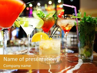 A Table Topped With Lots Of Different Types Of Drinks PowerPoint Template