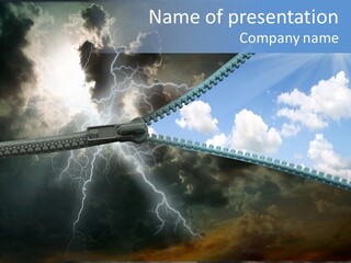 A Large Pair Of Scissors Cutting Through The Sky PowerPoint Template