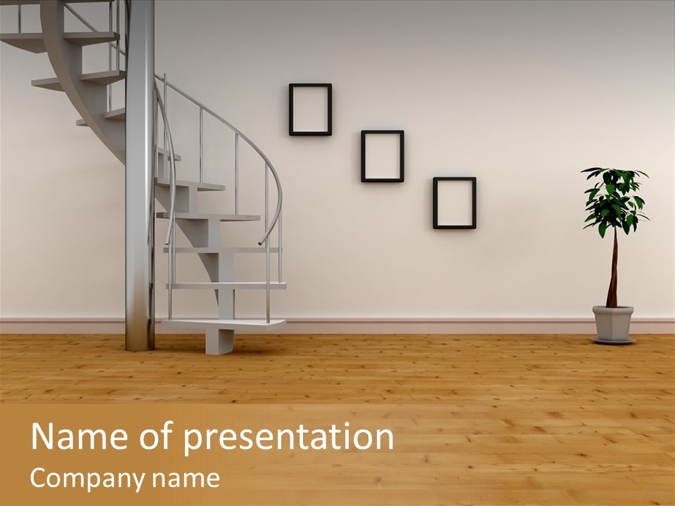 A Room With A Spiral Staircase And A Potted Plant PowerPoint Template