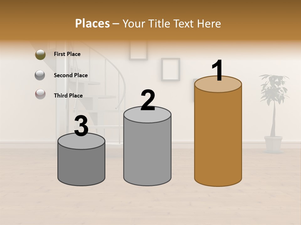 A Room With A Spiral Staircase And A Potted Plant PowerPoint Template