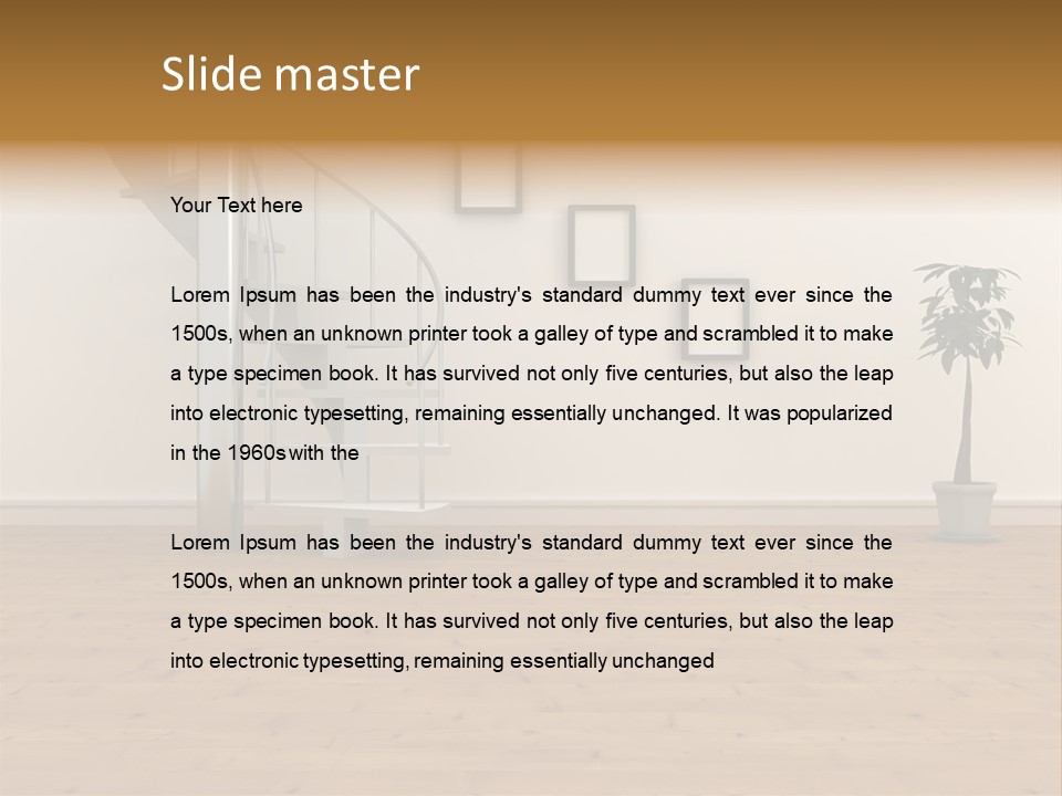 A Room With A Spiral Staircase And A Potted Plant PowerPoint Template