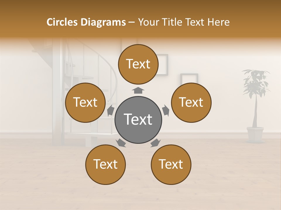 A Room With A Spiral Staircase And A Potted Plant PowerPoint Template