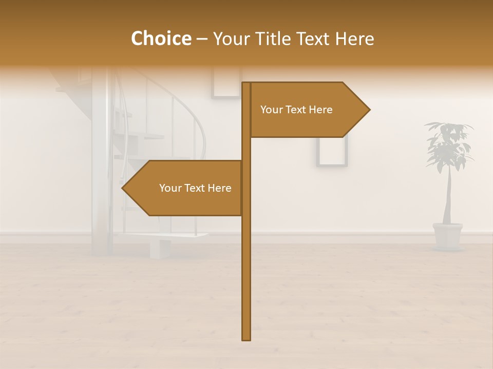 A Room With A Spiral Staircase And A Potted Plant PowerPoint Template