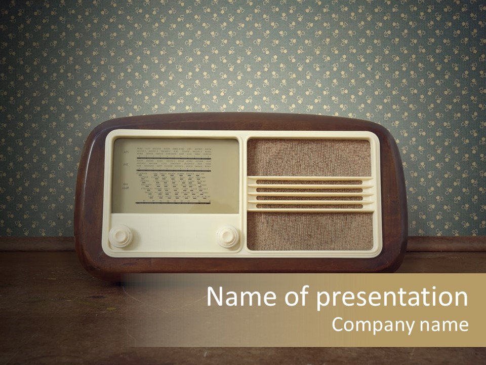 An Old Radio Sitting On Top Of A Table PowerPoint Template