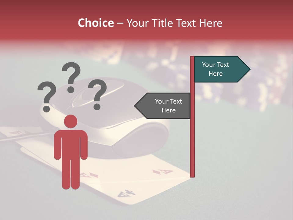 A Computer Mouse Sitting On Top Of A Pile Of Cards PowerPoint Template