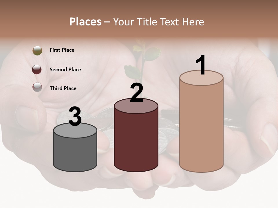 A Person Holding A Plant Growing From A Pile Of Coins PowerPoint Template