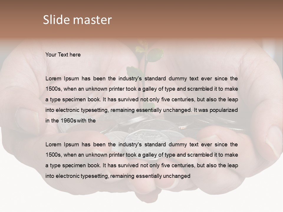 A Person Holding A Plant Growing From A Pile Of Coins PowerPoint Template