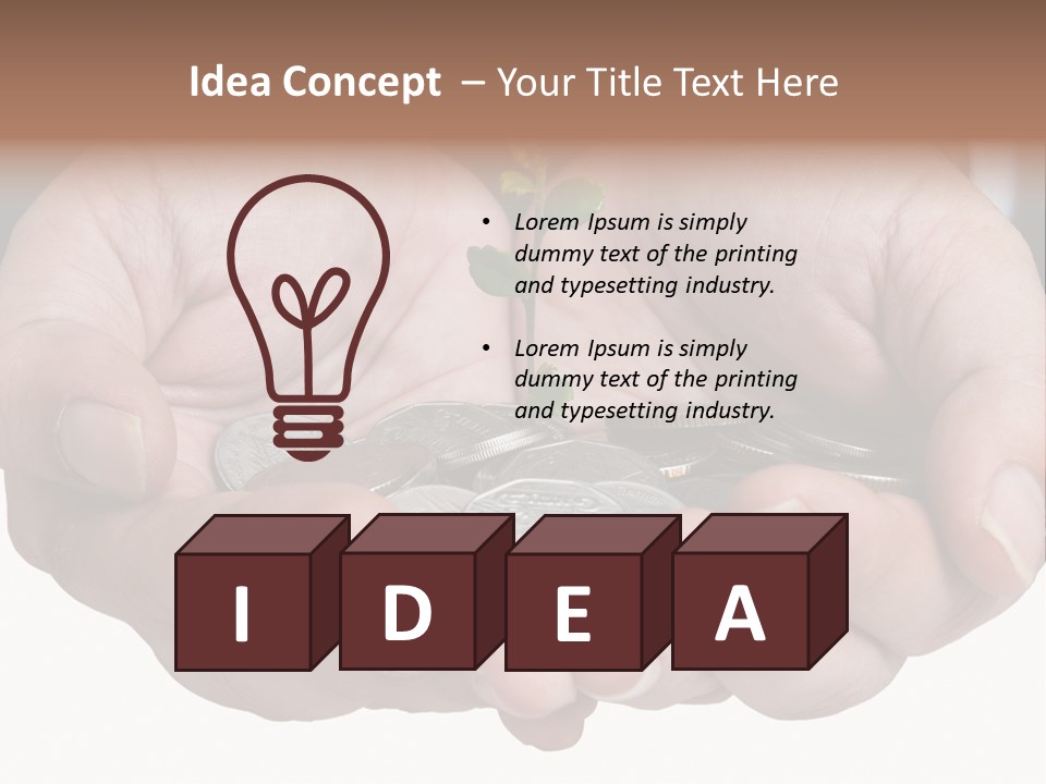 A Person Holding A Plant Growing From A Pile Of Coins PowerPoint Template