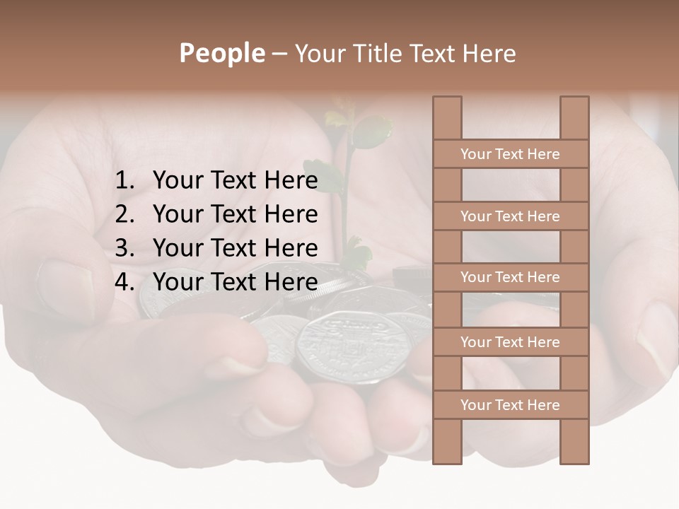 A Person Holding A Plant Growing From A Pile Of Coins PowerPoint Template