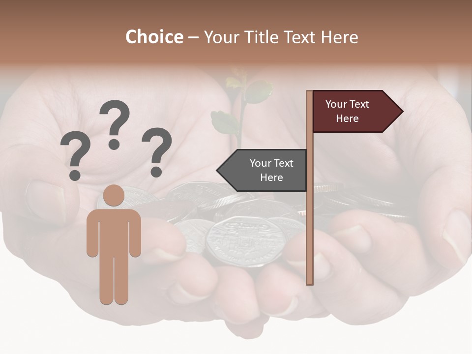A Person Holding A Plant Growing From A Pile Of Coins PowerPoint Template
