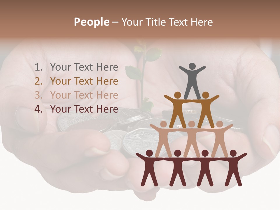 A Person Holding A Plant Growing From A Pile Of Coins PowerPoint Template