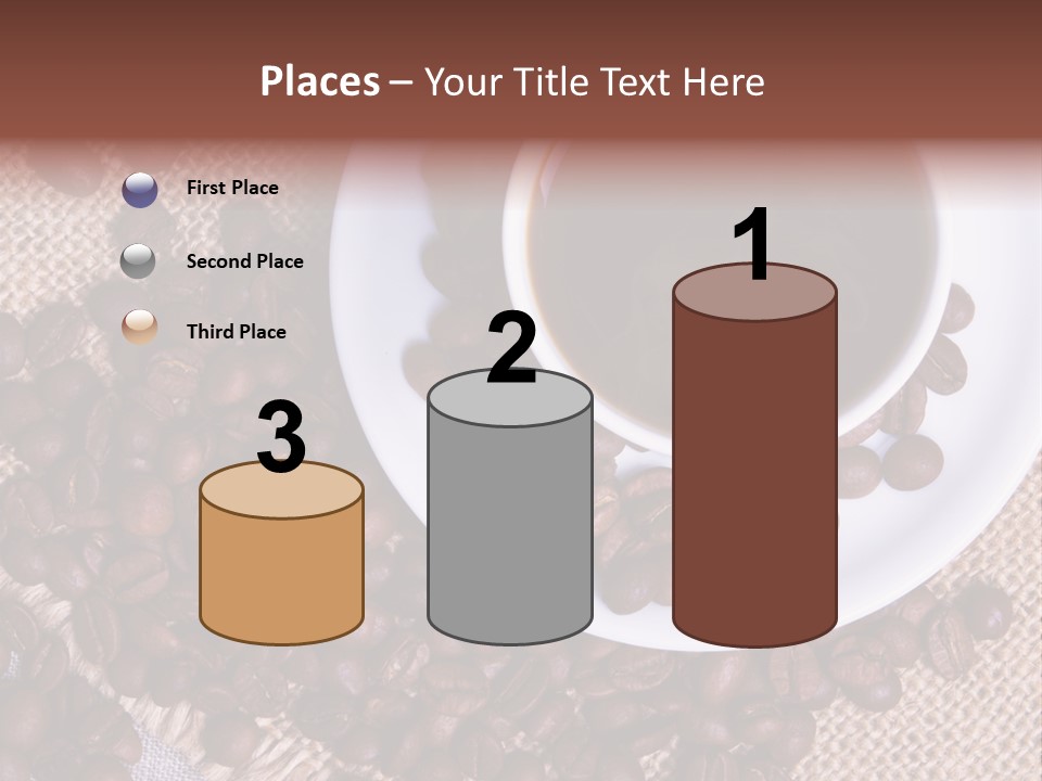 A Cup Of Coffee On A Saucer Surrounded By Coffee Beans PowerPoint Template