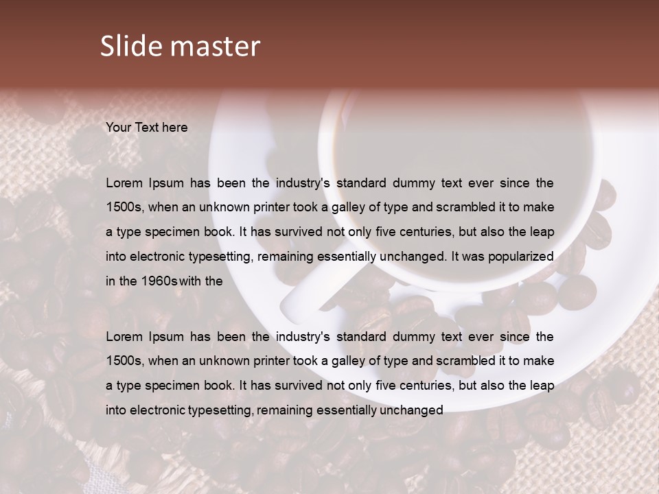 A Cup Of Coffee On A Saucer Surrounded By Coffee Beans PowerPoint Template