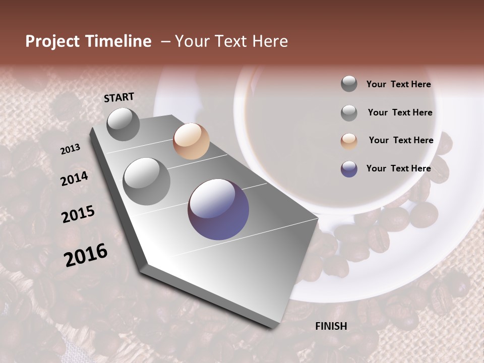 A Cup Of Coffee On A Saucer Surrounded By Coffee Beans PowerPoint Template