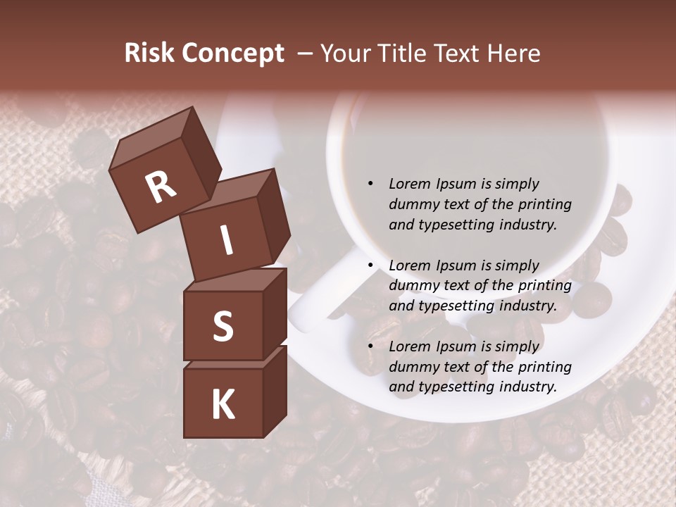 A Cup Of Coffee On A Saucer Surrounded By Coffee Beans PowerPoint Template