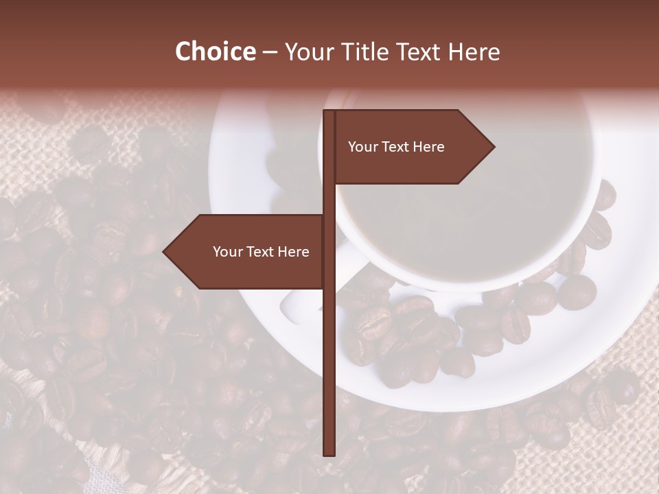 A Cup Of Coffee On A Saucer Surrounded By Coffee Beans PowerPoint Template