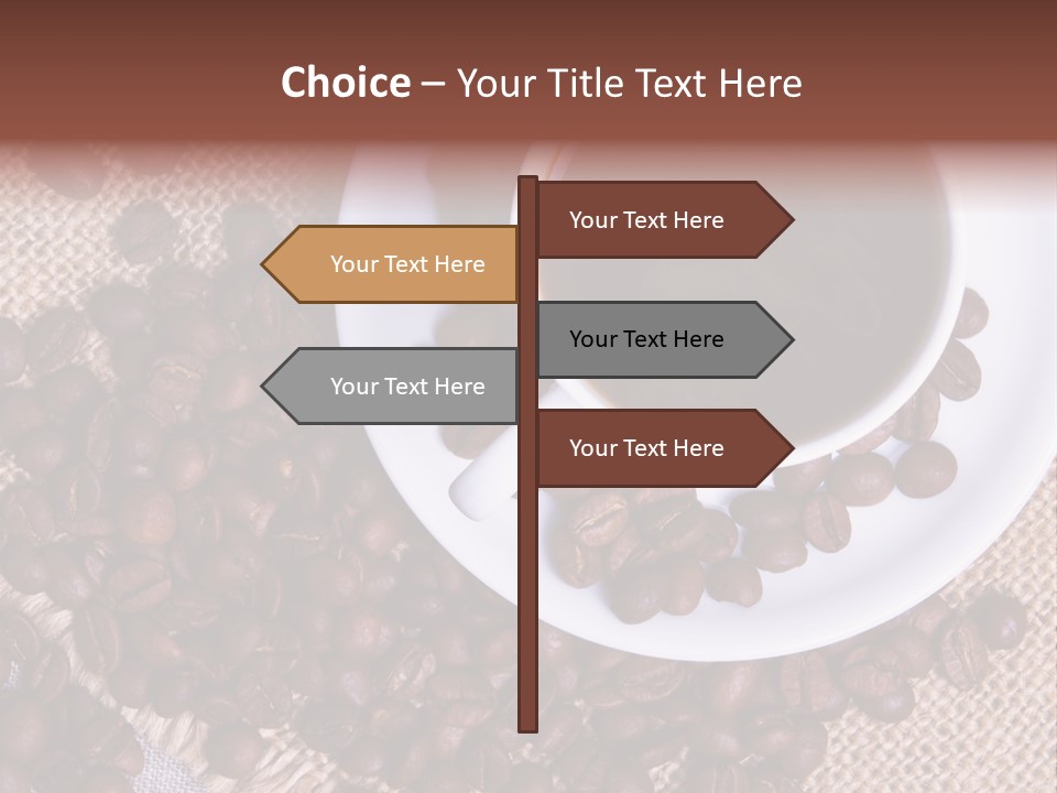 A Cup Of Coffee On A Saucer Surrounded By Coffee Beans PowerPoint Template
